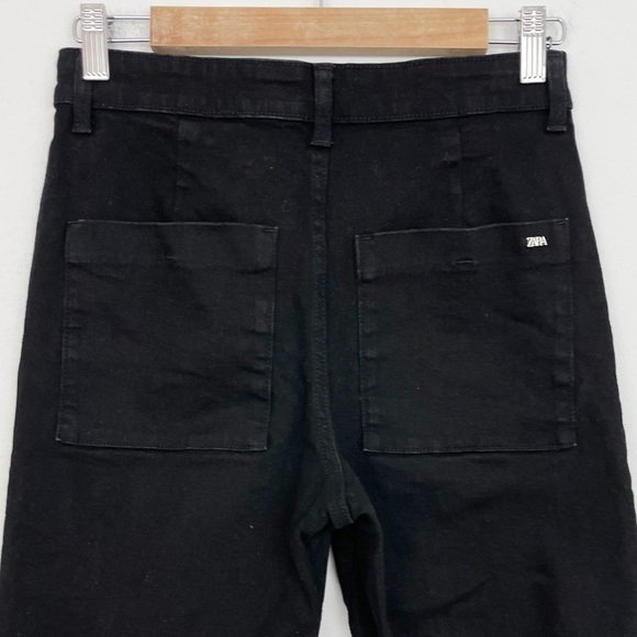 Zara Black High Rise Cropped Wide Leg Jeans Size 4 - Picture 7 of 11